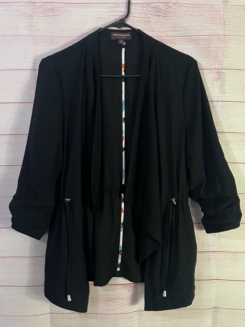 Johnston & Murphy Black Open Front Draped Jacket Size Small